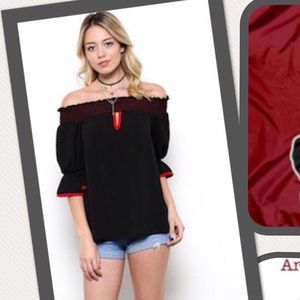 Black red off shoulder gameday top NEW